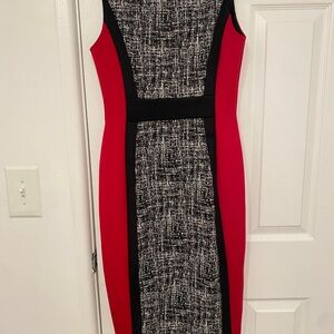 Enfocus Studio Red and Black Textured Midi Dress